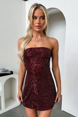 Arletta Strapless Sequin Mini Dress - Wine