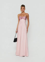 See The Vision Sequin Bust Strapless Maxi Dress Pink