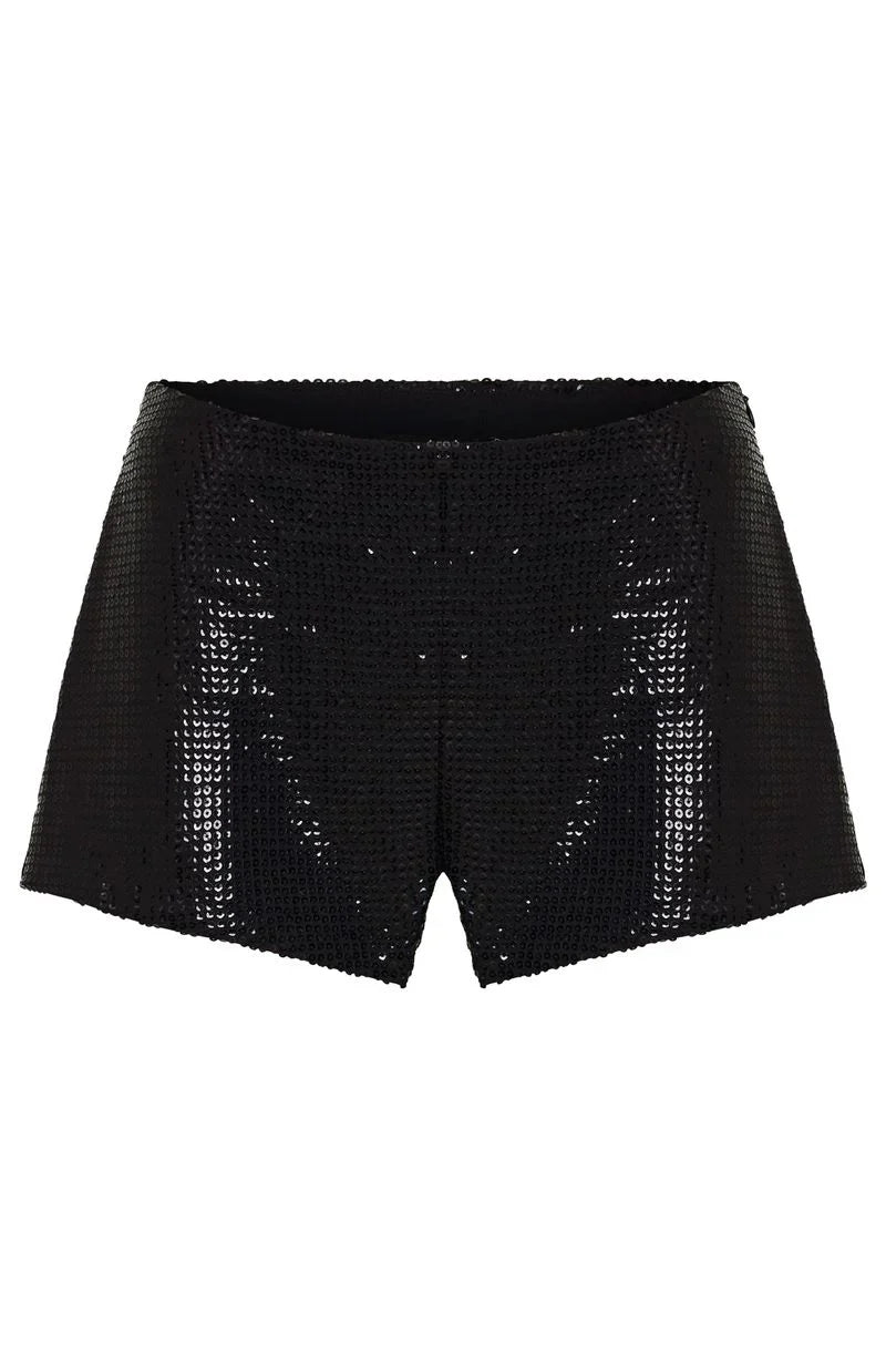Old News Sequin Shorts Black