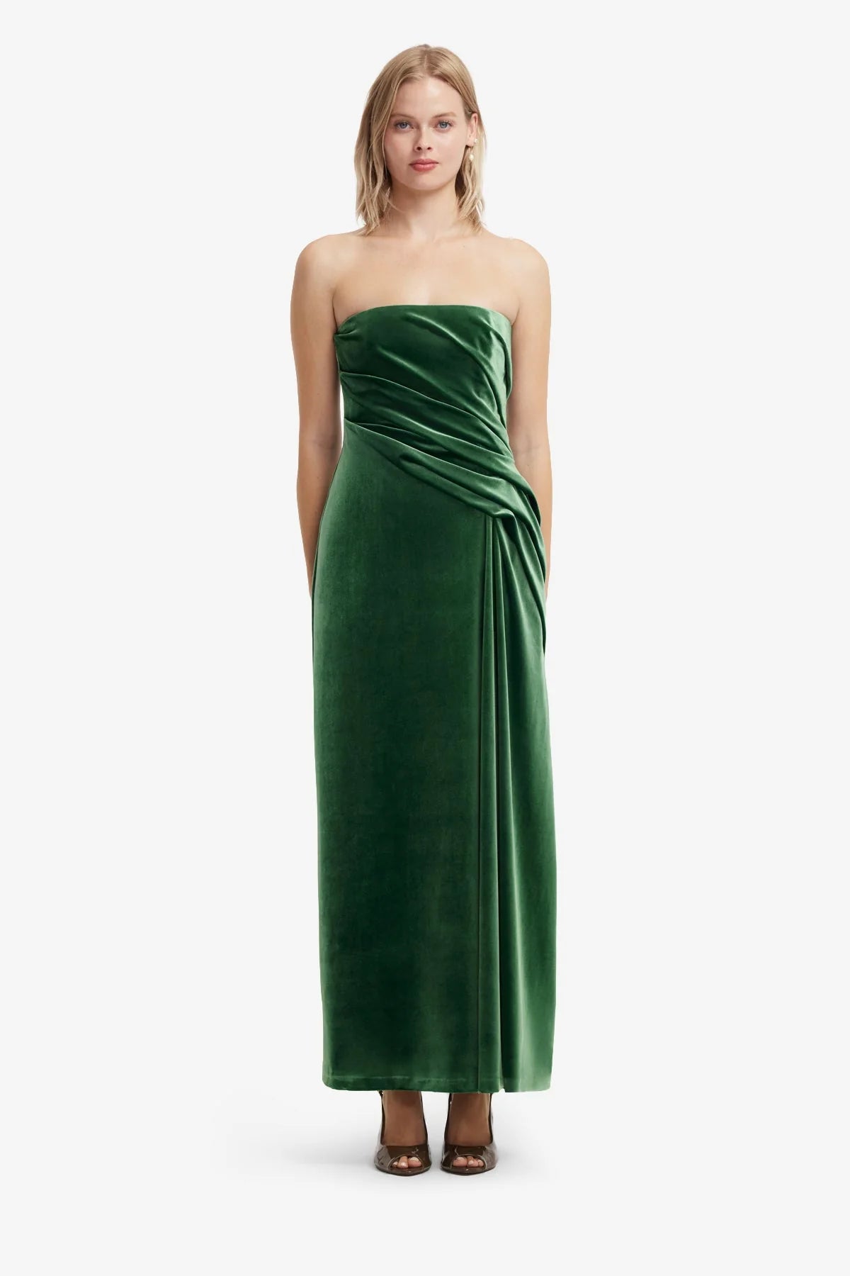 Florence Velvet Ruffled Maxi Dress - Forest