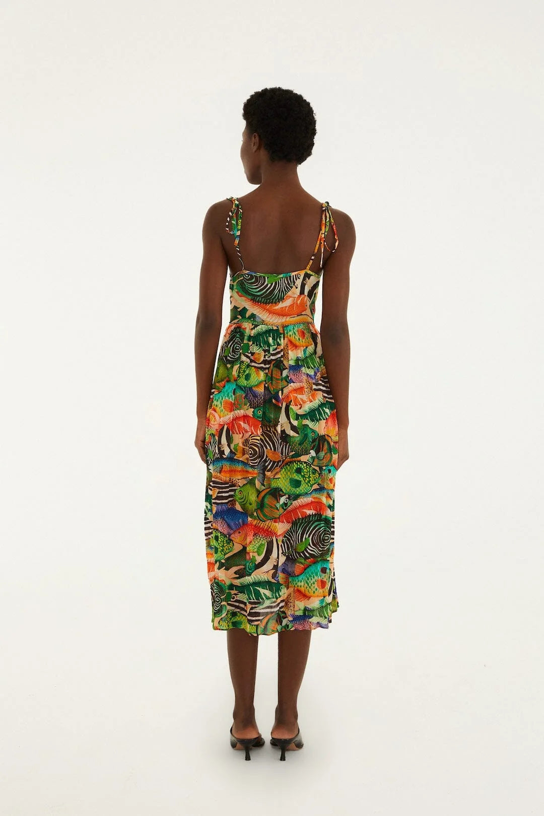 Multicolor Fish Sea Sleeveless Midi Dress
