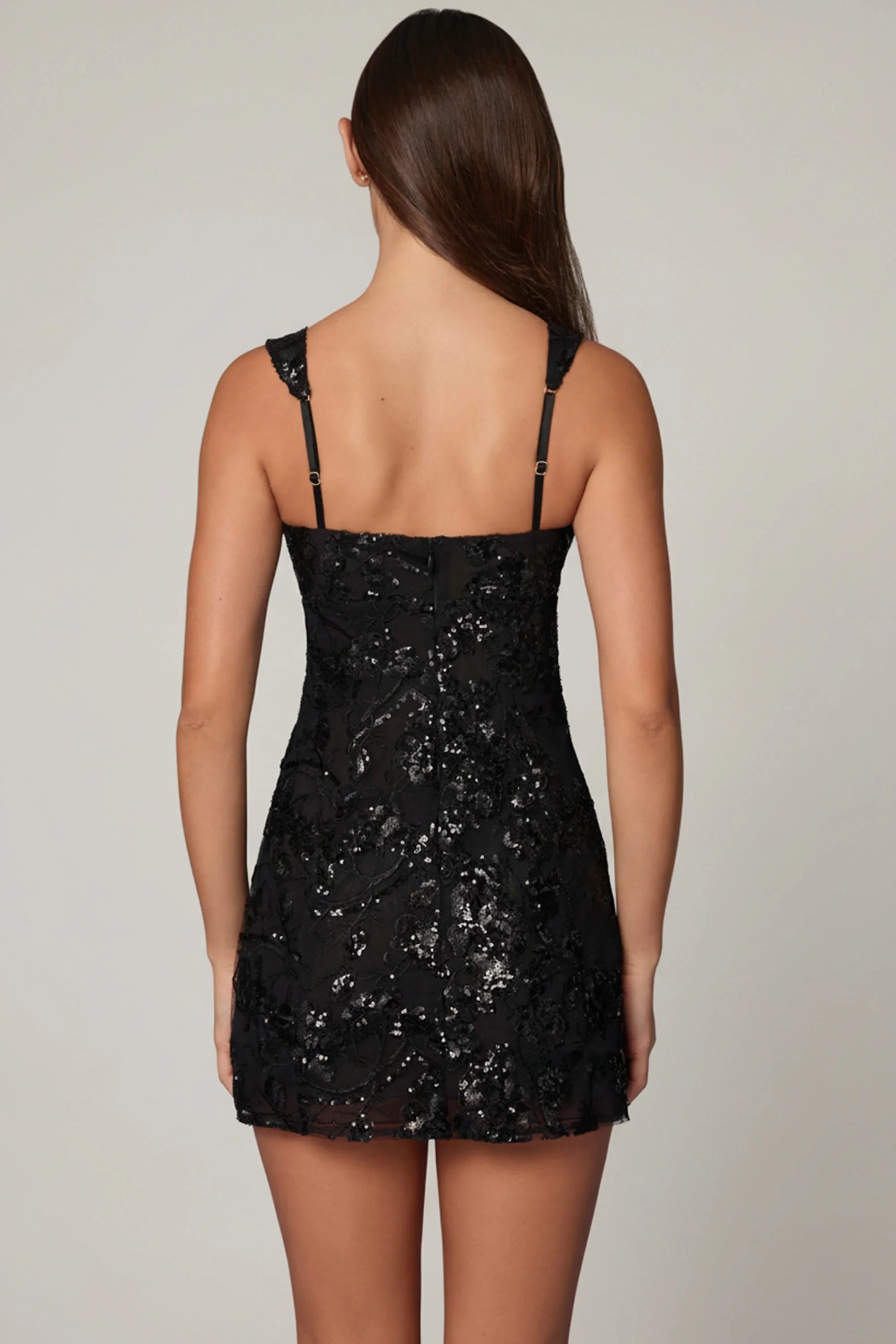 Embellished A-line Mini Dress in Black