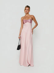 See The Vision Sequin Bust Strapless Maxi Dress Pink