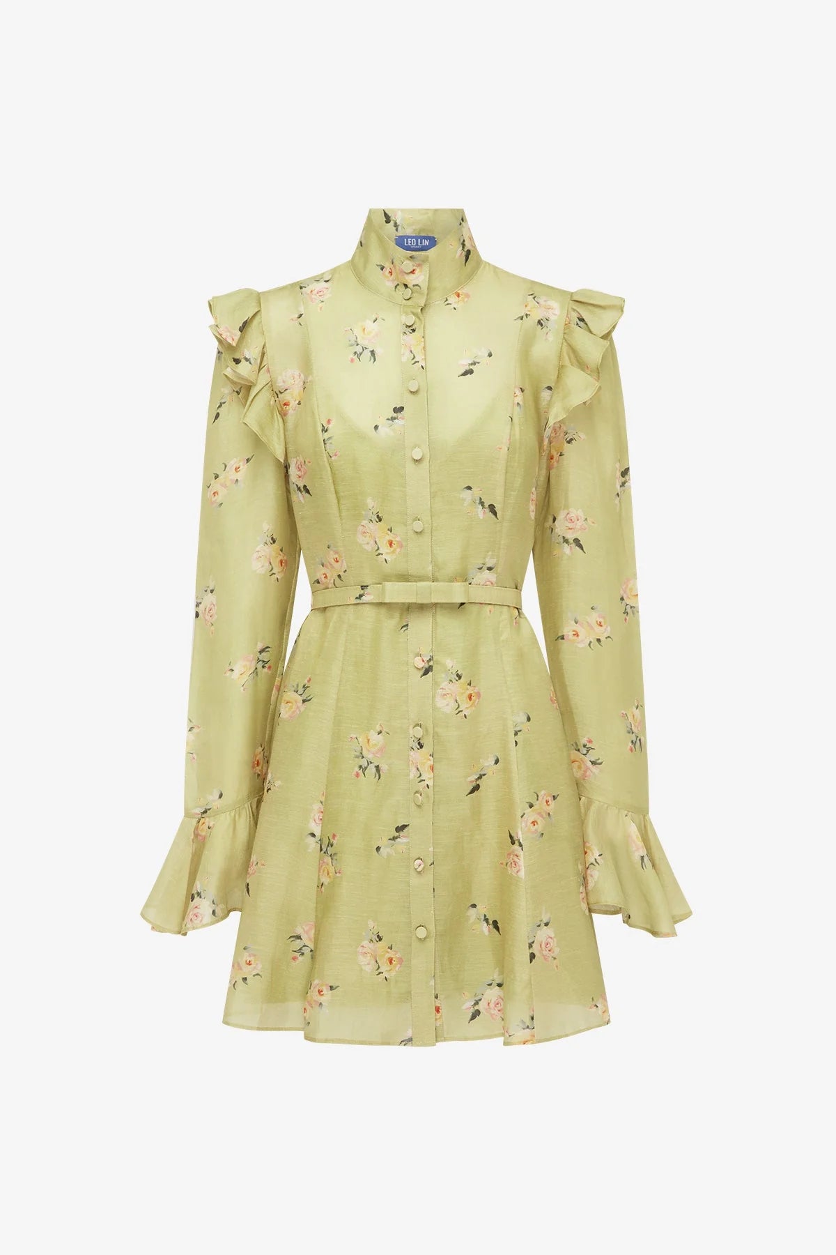 Kristy Butterfly Sleeve Mini Dress - Pistachio Rose Print